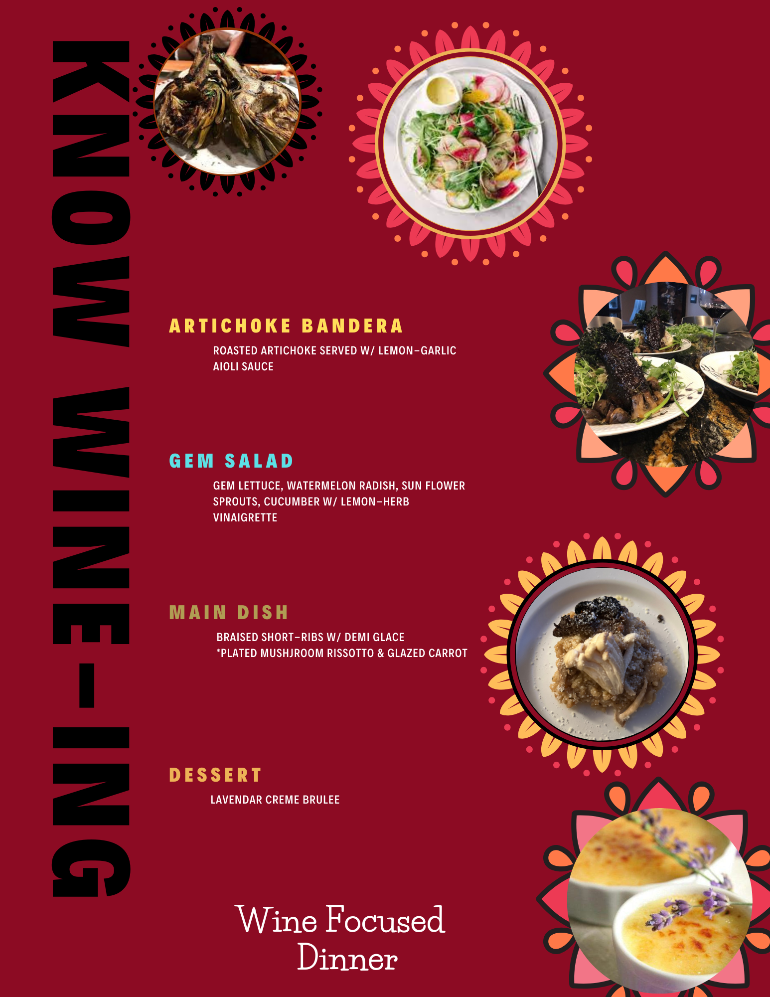 big reds wine focused dinner $155 per guest + tax